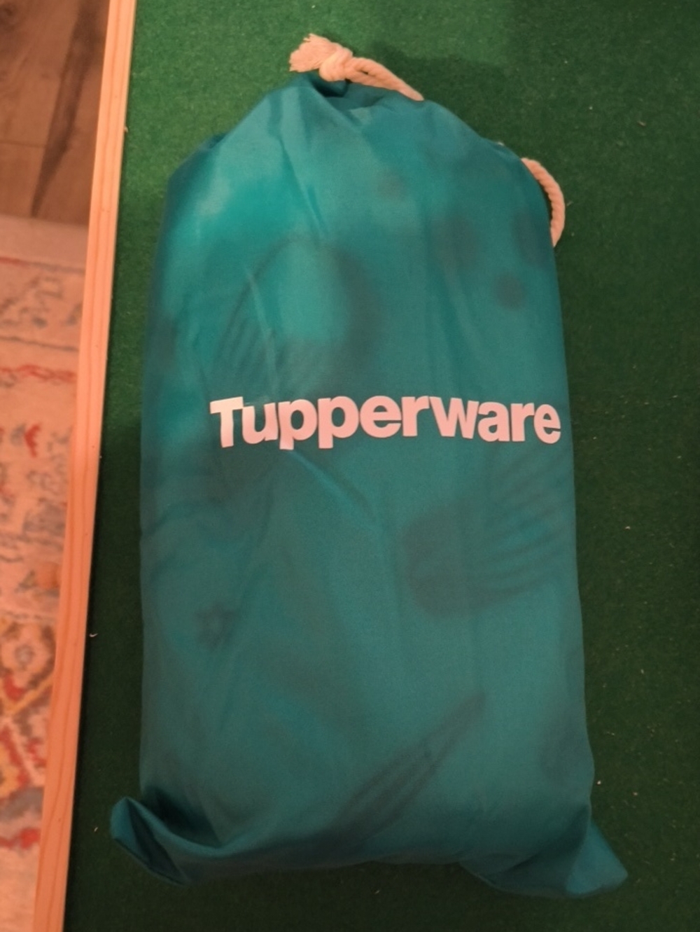 Tupperware Teal Drawstring Storage Sack With Beach Towel Inside